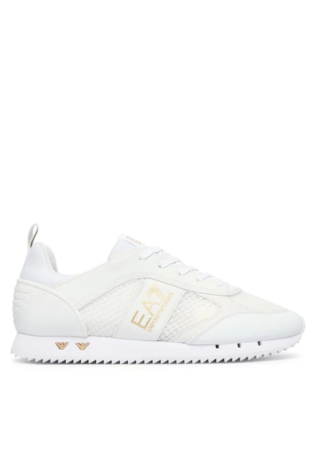 Men's Breathable Mesh Detailed Comfortable Sole White Sneaker with Eagle Logo Motif