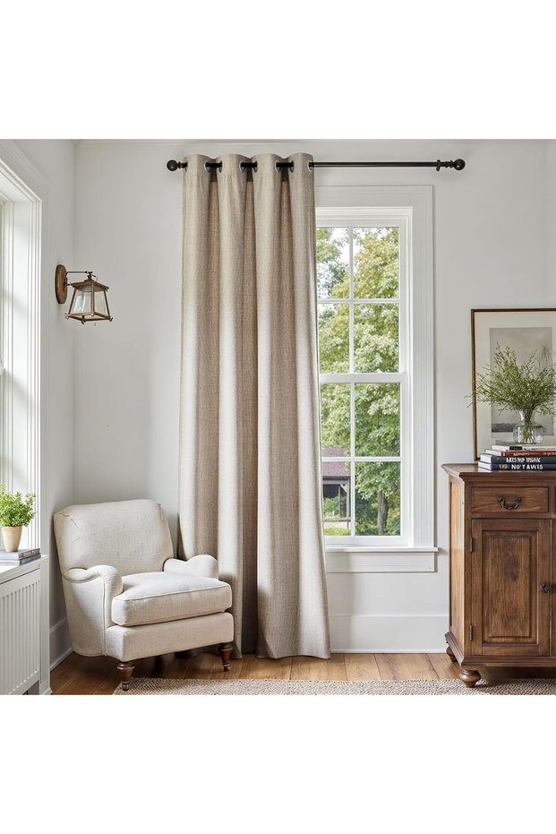 Linen Curtains Grommet Window Drape 132x213CM Beige 1 Panel