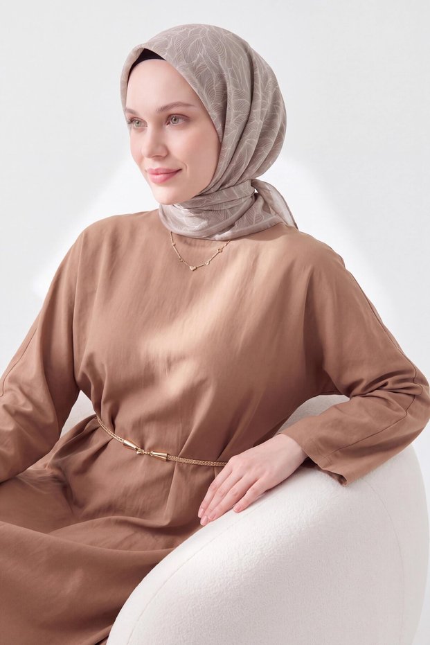 Soft Scarf, Leaf Pattern, Light Taupe Color