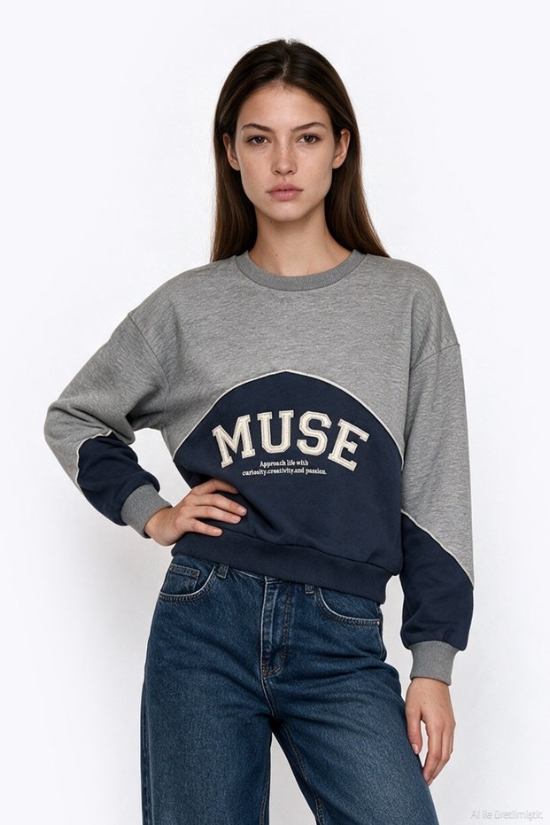 Women's Sweatshirt with Embroidered Details SWT03027 Heather Gray