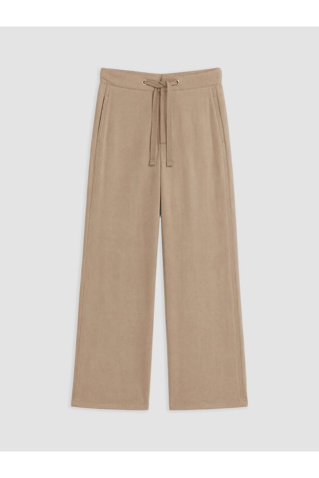 LCW Modest Brown Solid Standard & Regular Wide-Leg Women's Pants, Featuring the ALITA CITY Touch