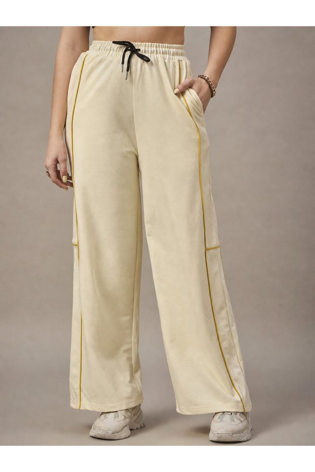 Cream Striped Relaxed Trousers