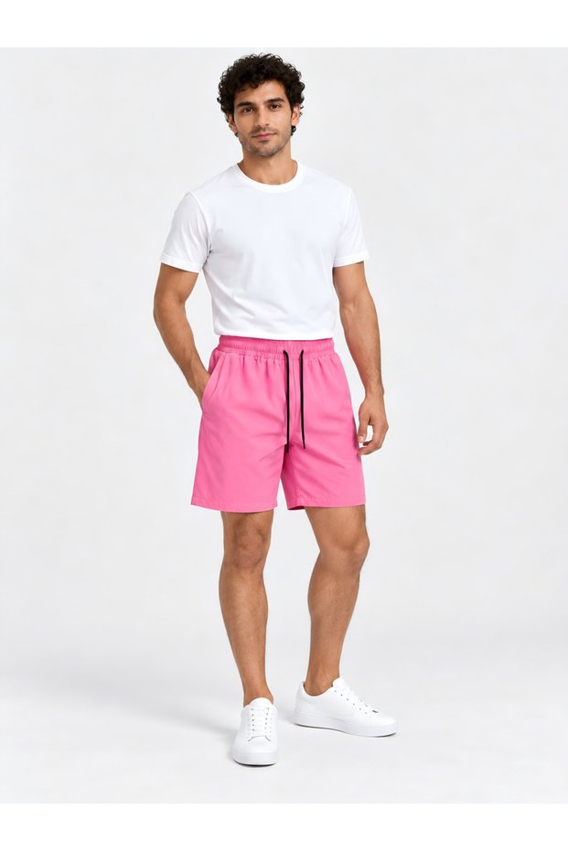 Light Pink Solid Knee-Length Drawstring Shorts