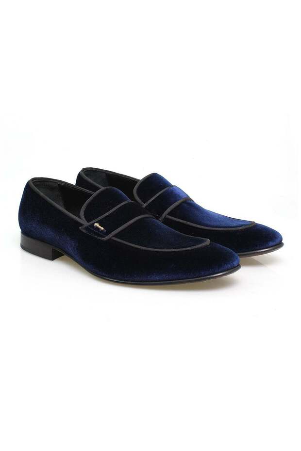 NAVY BLUE, LACE-LESS, GENUINE LEATHER MEN'S SHOES