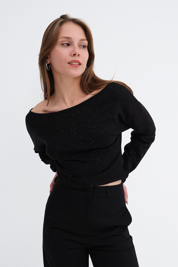 Boat Neck Glittery Blouse B2009