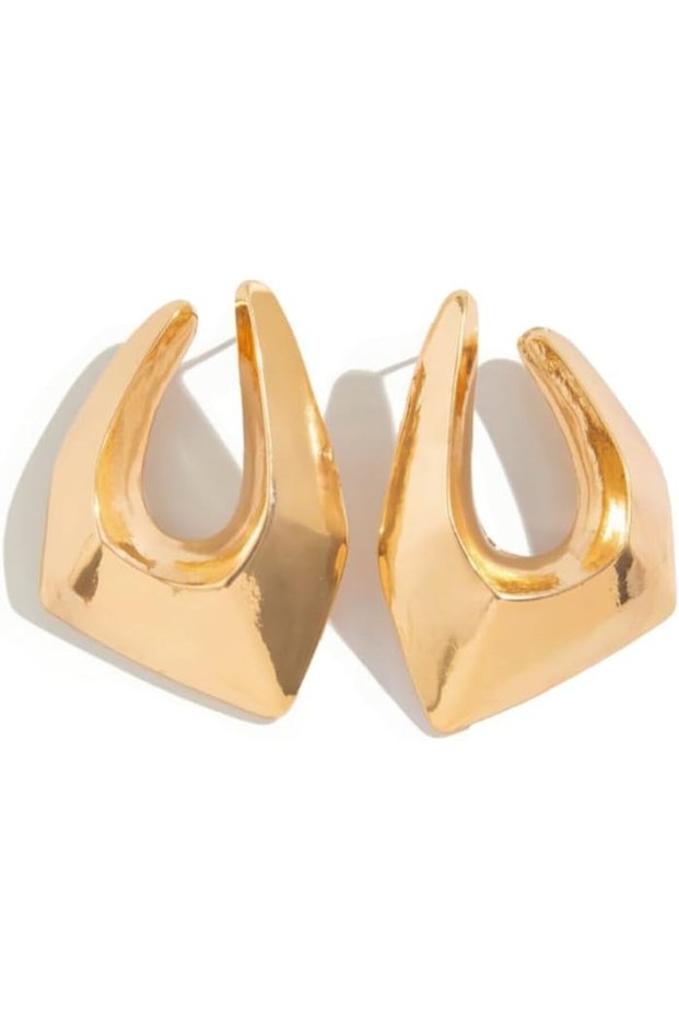 Large Chunky Gold Statement Earrings, Oversized Flower/Geometric Drop Design, Lightweight Hypoallerg