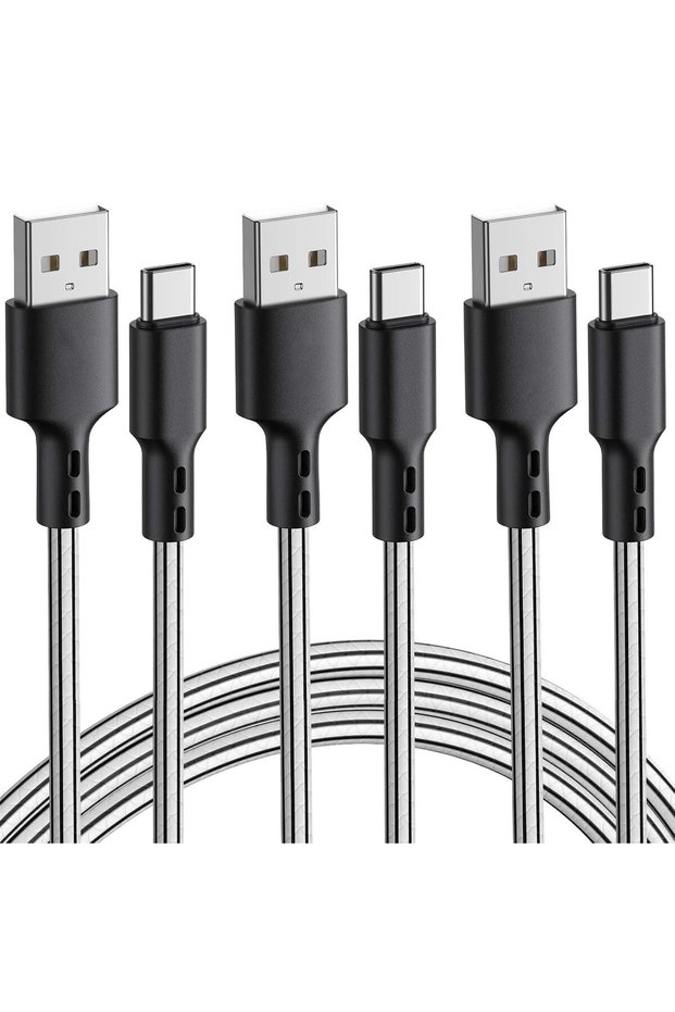 كابل نوع C، مجموعة من 3 كابلات USB A إلى C بطول 3 أمتار، كابل شحن سريع ومزامنة البيانات لهواتف سامسونج جالاكسي S9