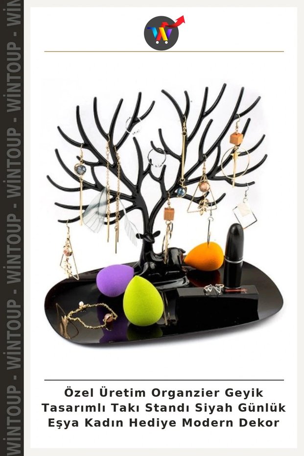 Custom-Made Organizer with Deer Design Jewelry Stand—Black, Everyday Items, Women's Gift, Modern Decor