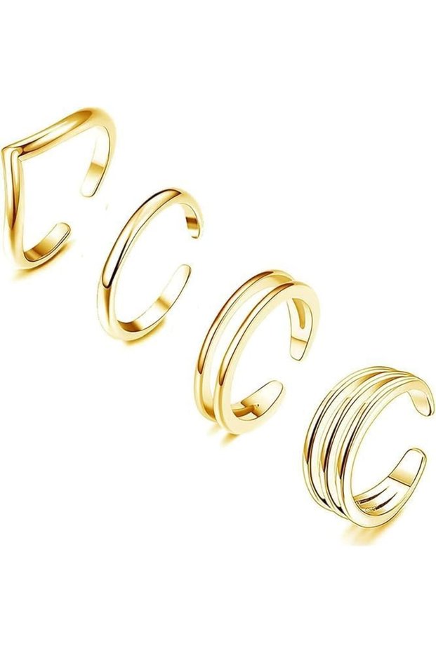 Toe Rings for Women Adjustable Open Band, Non Tarnish Triple Layer Stackable Toe Ring, Summer Beach