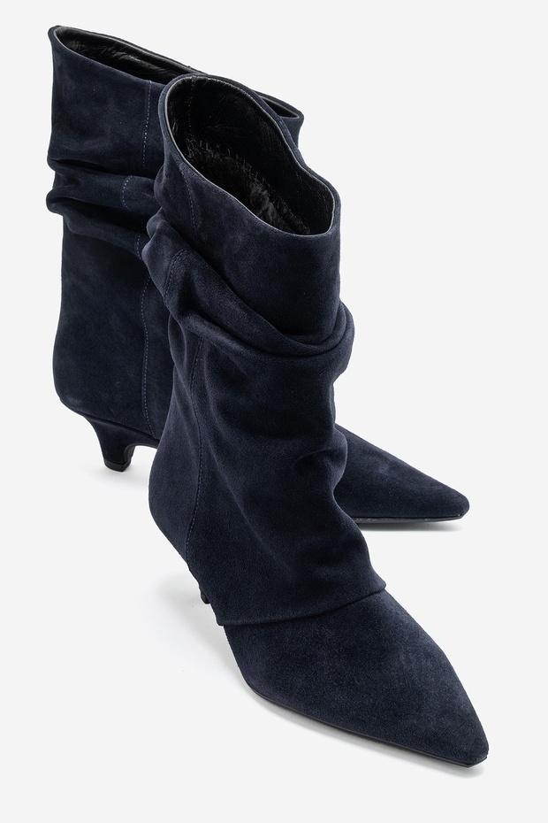 ROYDEN Navy Suede Genuine Leather Gored Women's Low-Heeled Boots