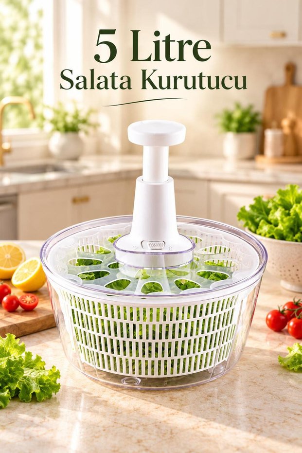 Practical 5-Liter White Manual Vegetable Dryer, Salad Dryer, and Herb Dryer (Assorted Colors) with Vegetable Washing and Straining Bowl