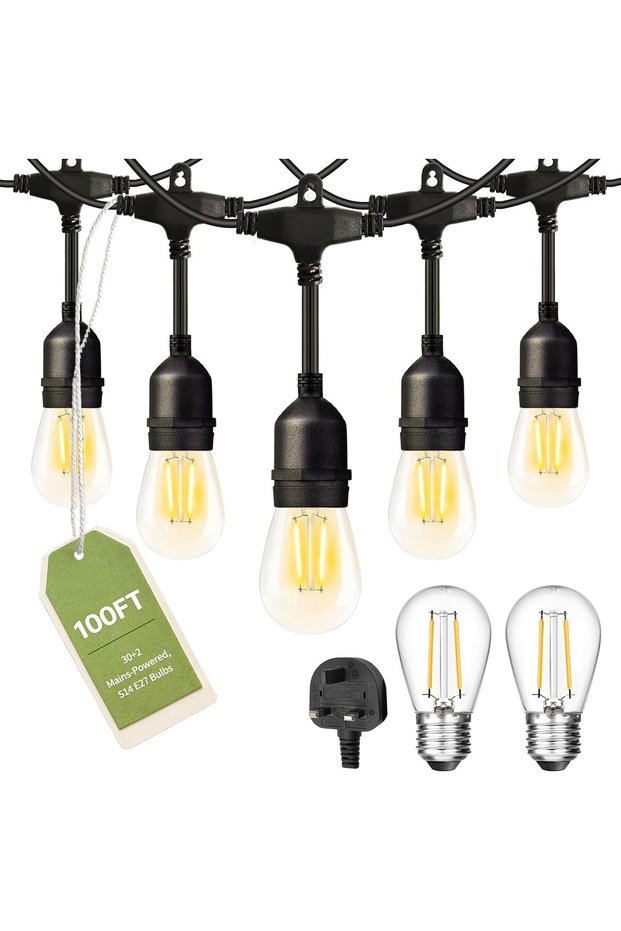 أضواء LED خارجية بطول 30.6 متر تعمل بالكهرباء، تحتوي على 30+2 مصباح S14 بقوة 2 واط