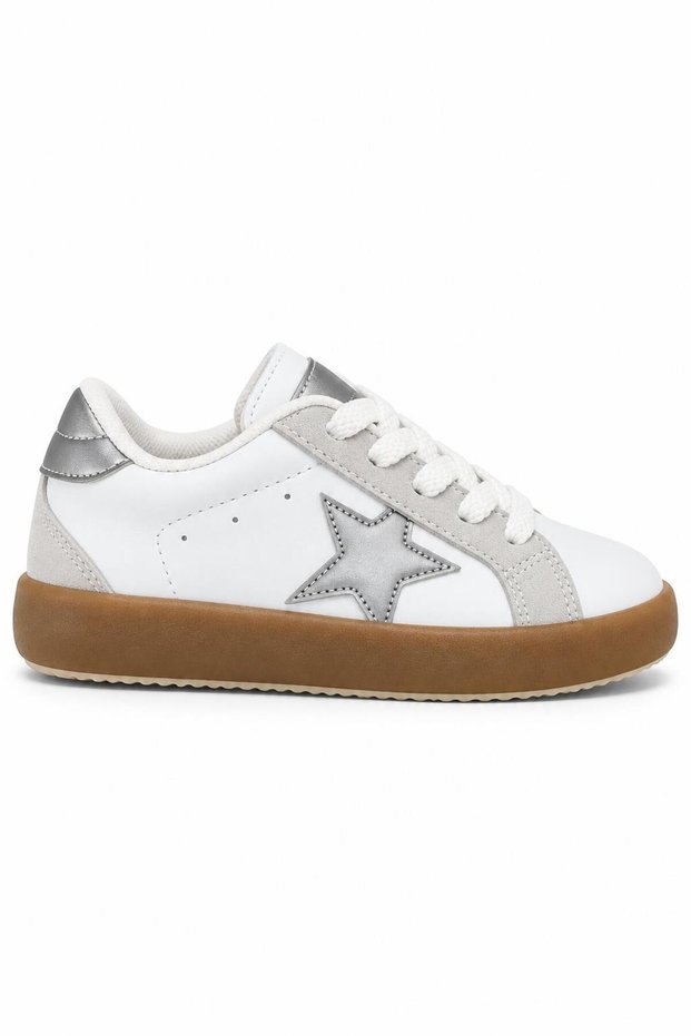 Unisex Rubber Sole, Lace-Up Casual Sneakers for Girls and Boys with Star Details