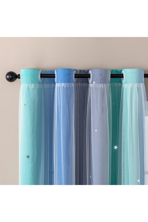 Curtains for Bedroom Decor, Rainbow BluGrenGrey-52-54