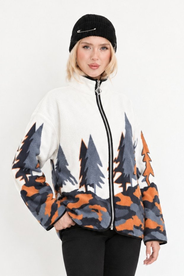 Women's Soft-Zip Patterned Fleece-Lined Jacket