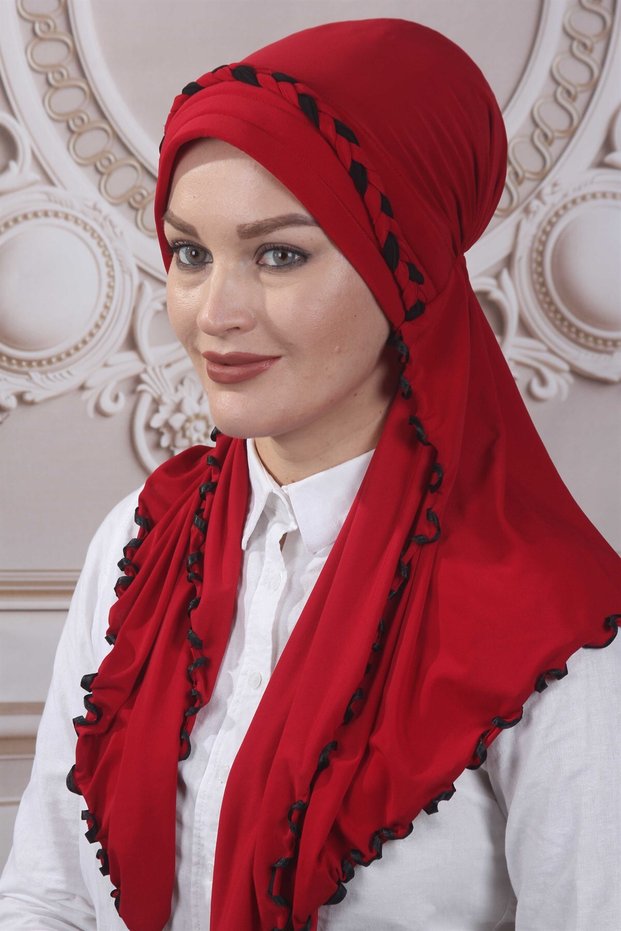شال أحمر جاهز مكشكش