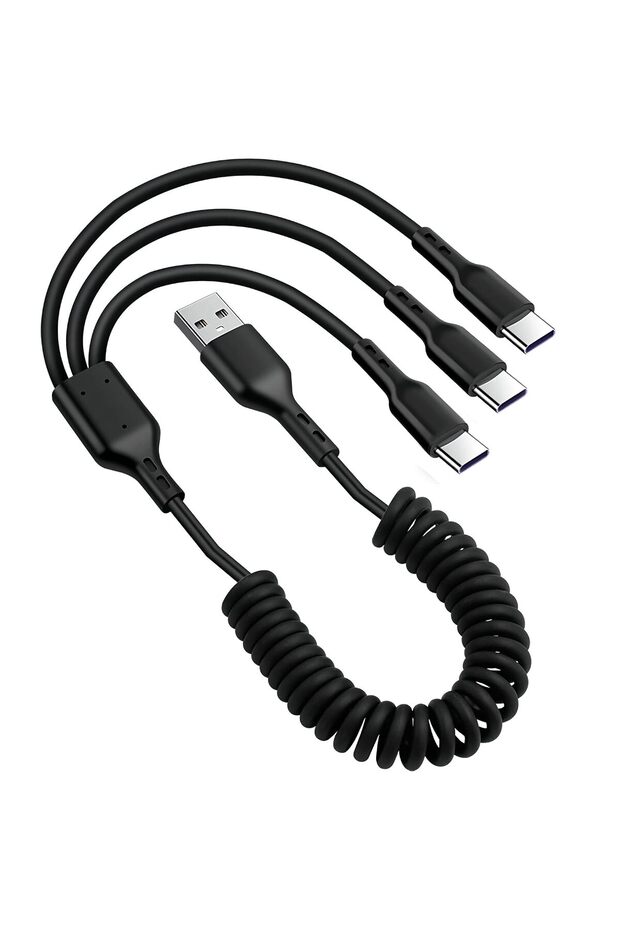 كابل شحن USB A إلى USB C قابل للسحب 3 في 1، سلك شحن سريع 5 أمبير مع مقسم Y، متوافق