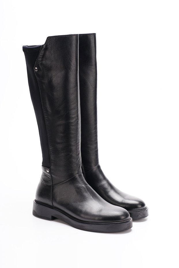 Women's Genuine Leather Studded Detail Boots with a Zip Detail