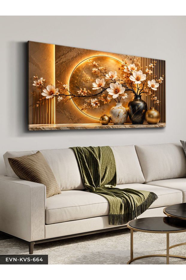 Ceramic Vase with an Elegant Flower on a Branch, Single-Piece, Unlit Canvas - Canvas Painting