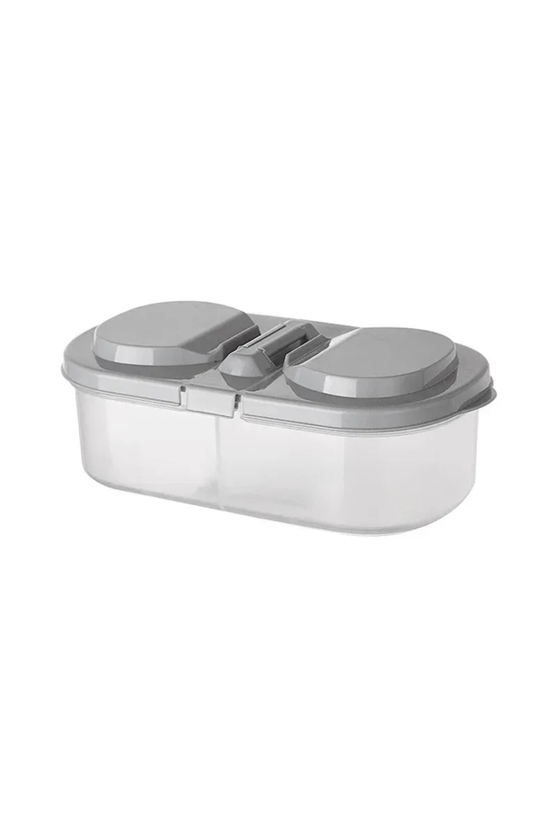 1pc grey Double Compartment Food Storage Container Plastic Sealed Snack Container, Divided Into Boxe