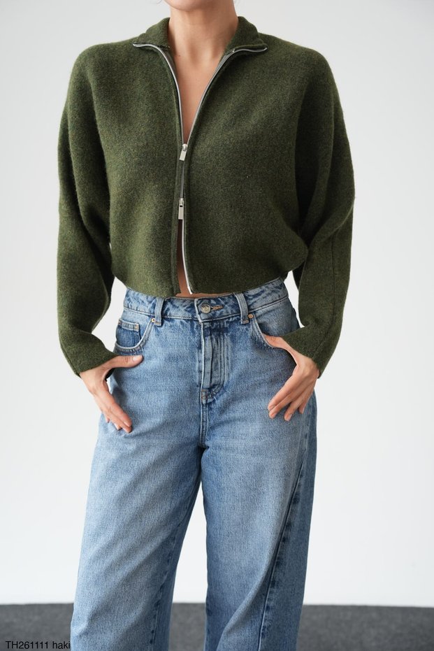 Women's Mock Neck Double-Zip Batwing Sleeve Premium Cardigan