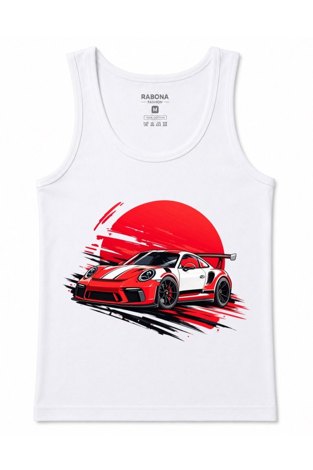 Redline Racing – Red and White GT3 Race Car and Japanese Sun-Themed Tank Top