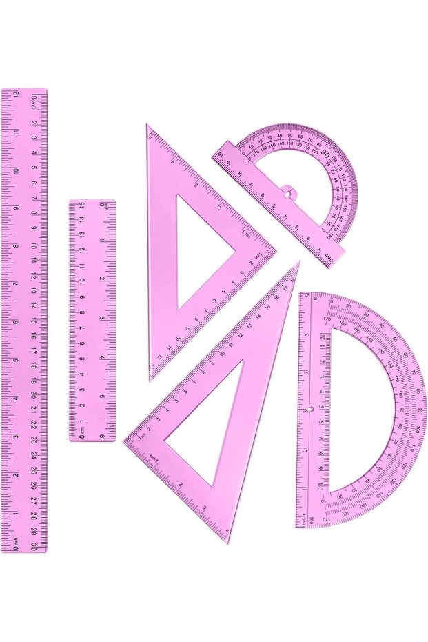 Plastic Ruler Math Set 1 Pack Protractor Triangle 12 Inch 6 Inch Straight Transparent Geometry Measu