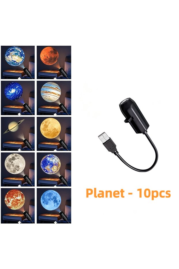 Planet - 10pcs LED Star Galaxy Projector Night Light Moon Earth Switchable Pattern USB Projection Li