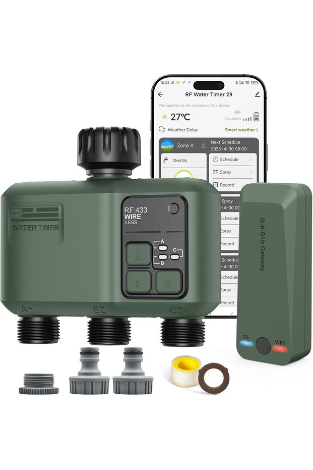 Smart WiFi Sprinkler Timer 3 Zone, Automatic Water Timer for Garden Hose with 984ft Long Range & Str