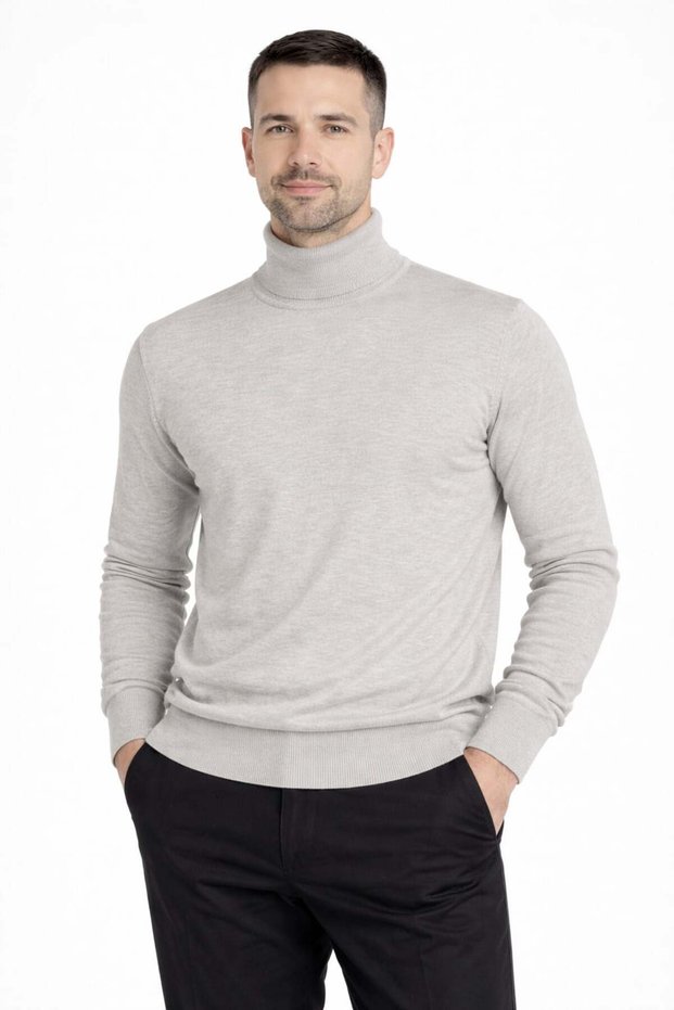 Men's Full-Length Fisherman's Solid-Pattern Knit Sweater