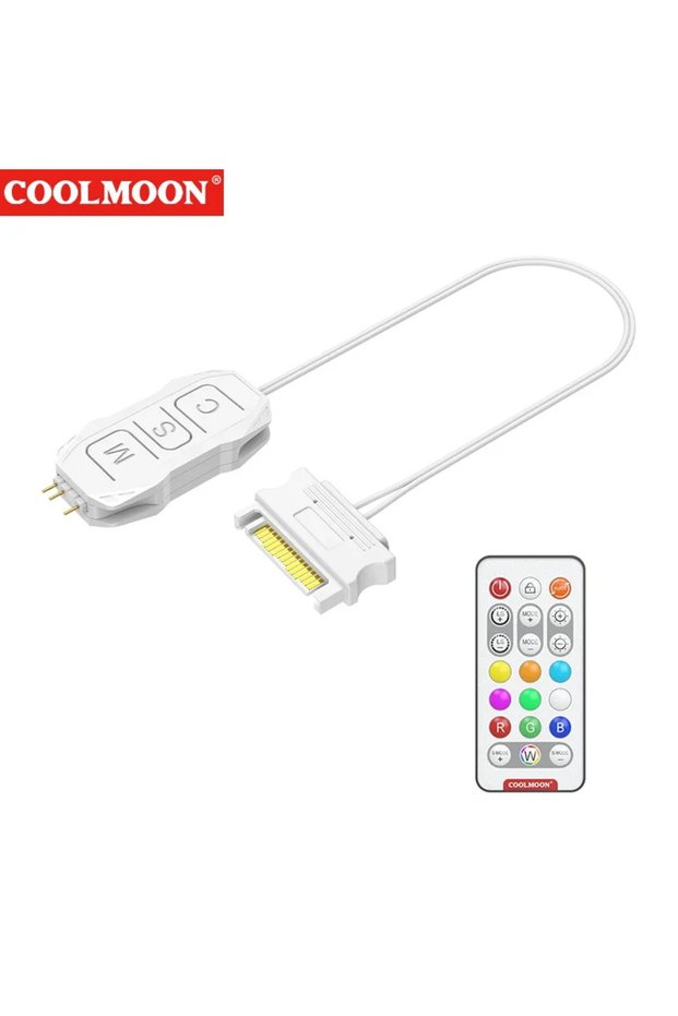 وحدة تحكم ARGB بيضاء 5V 3pin إلى مزود طاقة SATA، وحدة تحكم RGB صغيرة مع جهاز تحكم عن بعد، محور 3PIN لوحدة المعالجة المركزية للكمبيوتر