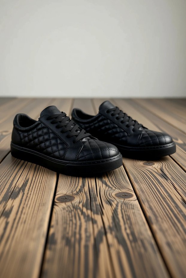 Men's Lace-Up Leather Quilted Patterned Sneakers with Orthopedic Lining and Non-Slip Soles for Everyday Wear