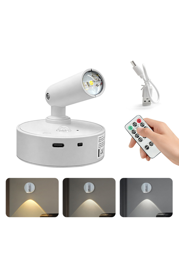 White Shell 3 Colors LED Spotlight Motion Sensor Dimmable Wall Light Remote Control 360° Rotatable R