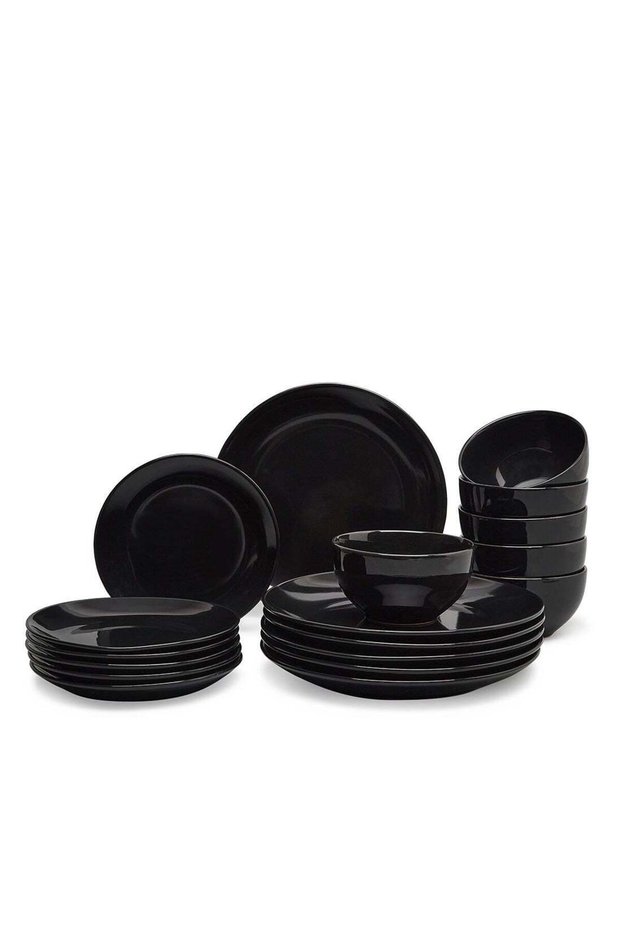18-Piece Stoneware Dinner Set Plates, Dishes, Bowls, Serves 6 Black