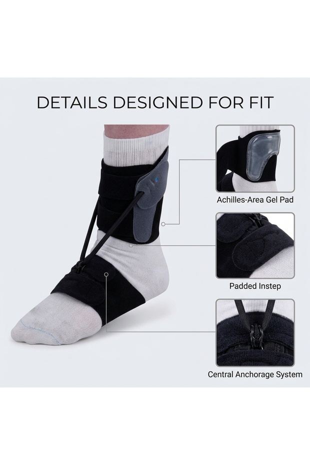 Prim Textile Drop Foot Orthosis Right ATX01, Dynamic Dorsiflexion Support Brace with Adjustable Elastic Traction Strap, Gel Achilles Pad, Padded Instep and Shoe Attachment for Laced Footwear.