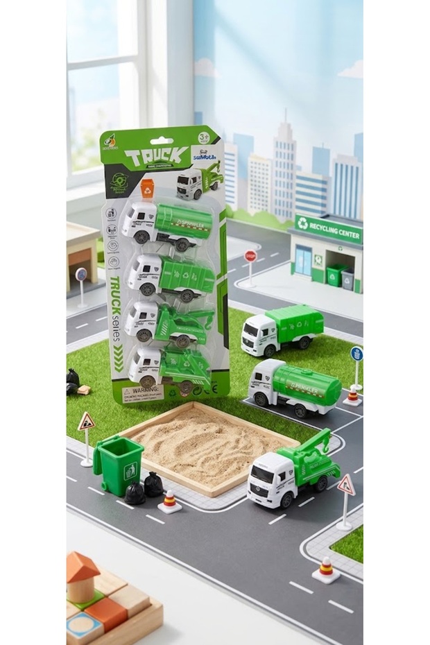 4-Piece Toy Truck Series: City Cleaning and Rescue Vehicles Set with Pick-Up and Drop-Off Feature