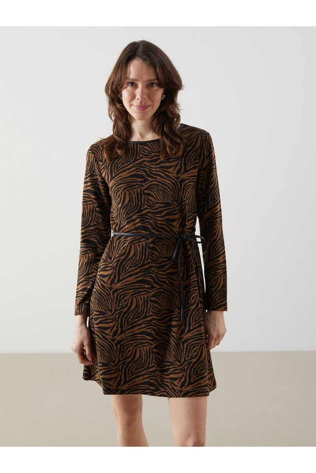 TWO MT SHOP QUALITY LCWAIKIKI Maternity Brown Jacquard-Printed Dress