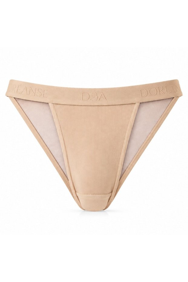 Women's V-Cut High-Waisted Thong with Tulle Detail 7153 - Nude
