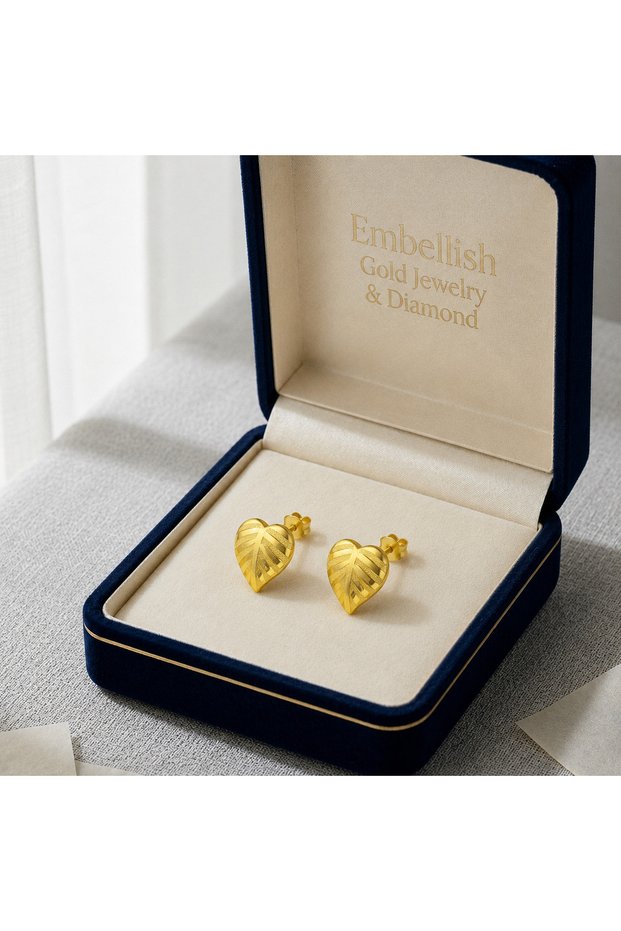 18K Real Saudi Gold Leaf Screw Earrings 037