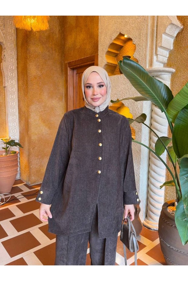 Velvet Pants and Blouse Set for Modest Dressing, Brown