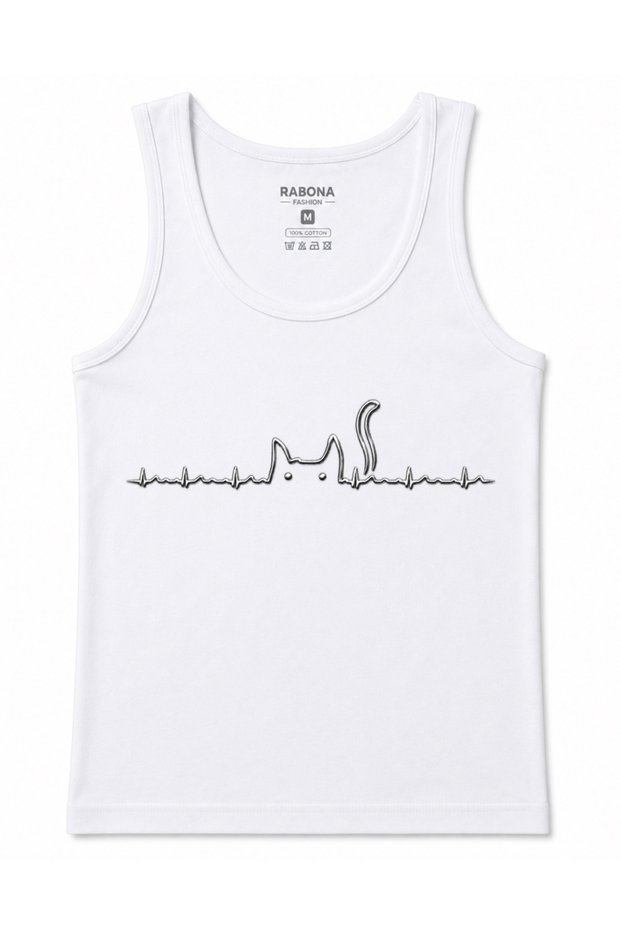 Cat Heartbeat – Minimalist Cat Silhouette Tank Top with a Heartbeat Pattern