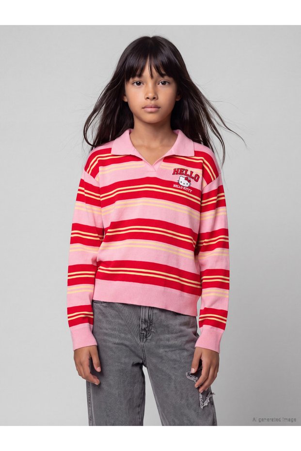 I Devrik Roba Collar Hello Kitty Embroidered Girls' Sweater from Freezen Store