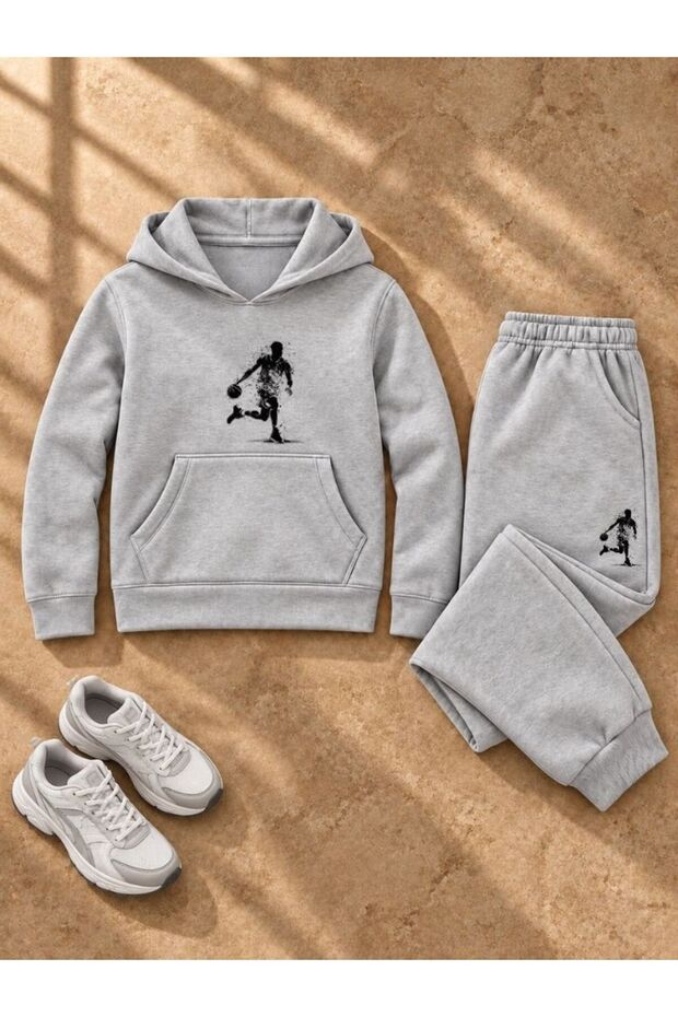 Armikids Unisex Hooded Sweatshirt with Print Detail and Kangaroo Pocket, and Jogger Pants
