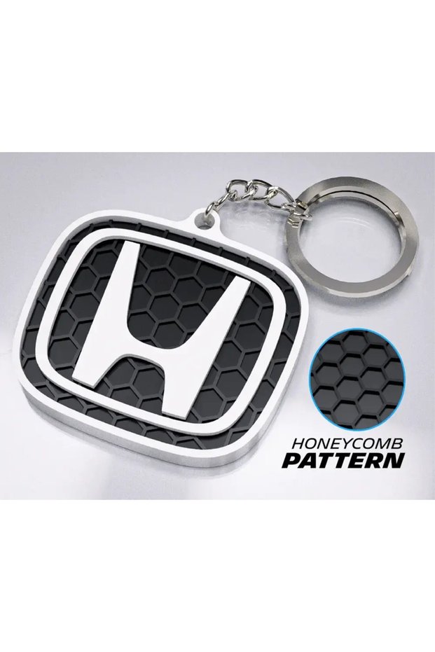 Honda Keychain with Honeycomb Pattern, Black and White