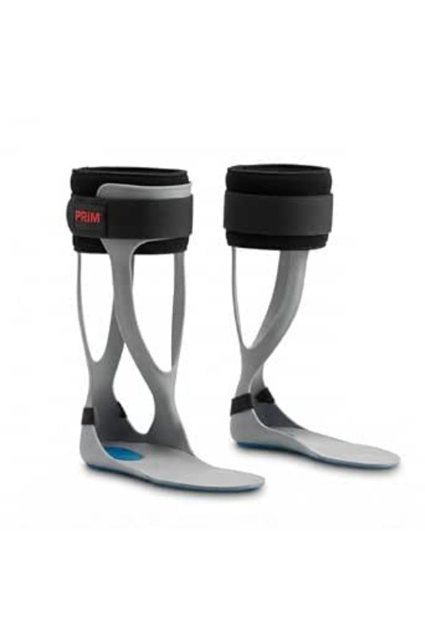 Prim Reinforced Drop Foot Orthosis AFO, Thermoplastic Ankle Foot Brace with Full Insole, Adjustable Padded Velcro Straps, Posterior Leaf Spring Support, Left or Right Leg, Sizes S to XL, White or Gray
