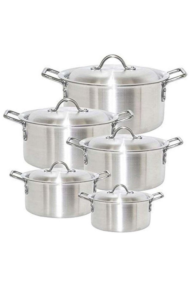 5 Piece Aluminium Cooking Pot Set with Lids, 20 to 28 cm Stock Pots for Everyday Cooking