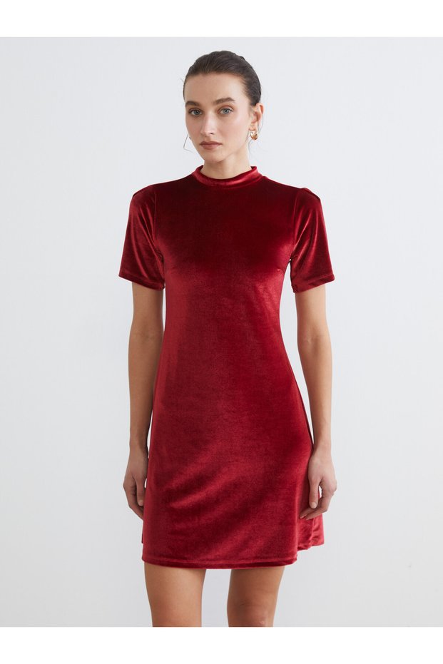 LCW Comfort Burgundy Velvet Shift Dress, Featuring the ALITA CITY Touch