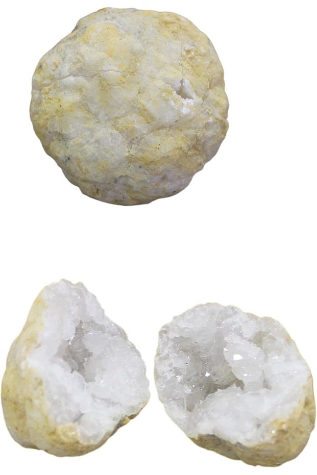 Latas Natural White Quartz Crystal Geode, Split Pair | Mineral Raw Stone for Crystal Therapy, Meditation & Home Decoration 01