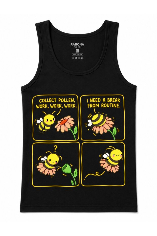 Bee Happy – Time for a Break: Cute Bee and Flower Cartoon-Themed Tank Top