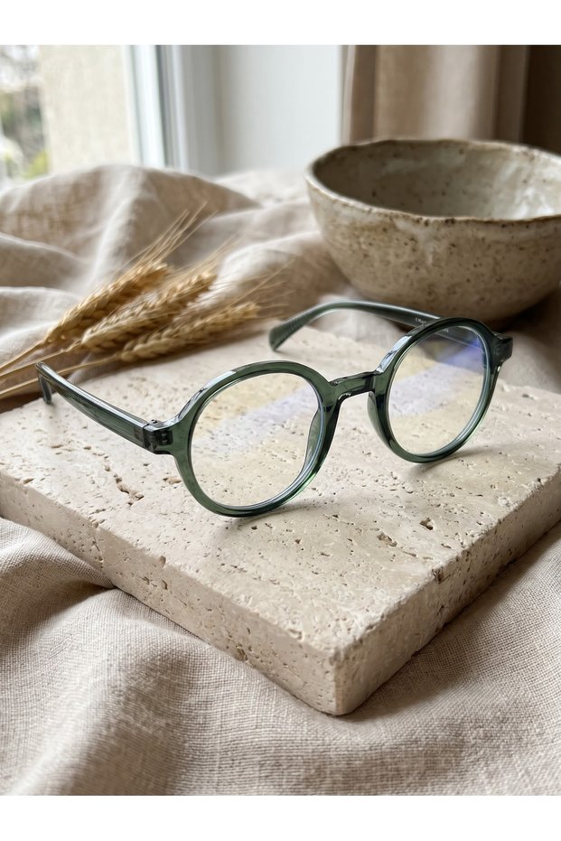 Modal, stylish PC screen reading glasses with blue light protection and round frames; interchangeable lenses